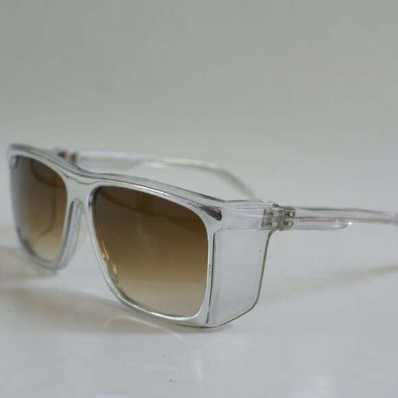 NWT Tru-Vintage 90's Plastic Rectangle w/Side Shield Sunglasses (Crystal/Silver) - Picture 3 of 5